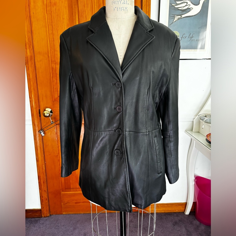 Vintage 1990’s Black Leather Notch-Collar jacket blazer.
